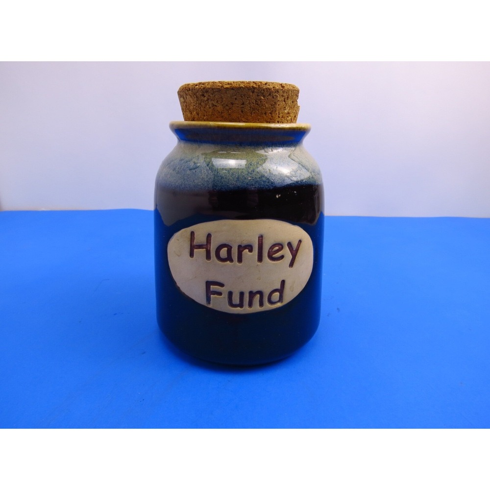 Harley Davidson HARLEY FUND Ceramic Glazed Stoneware Stash Jar Cork Top Bank